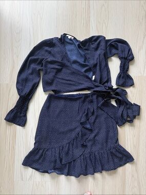 GB Navy Polka Dot Mini Skirt with wrap top Women's Med